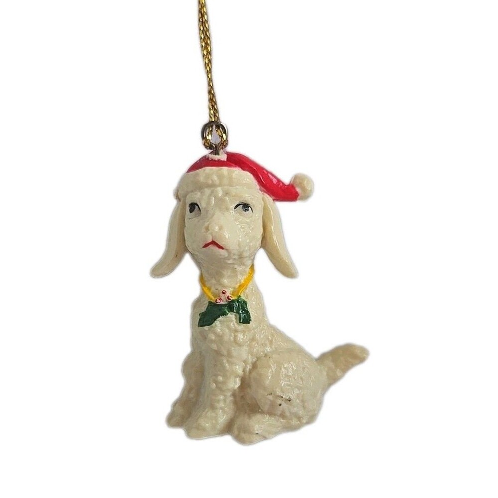 Vintage Christmas Tree Ornament Lamb Goat Sheep Santa Hat Holly Farm Animal 2.5"